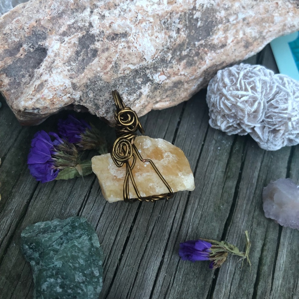 Wire Wrapped Orange Calcite Necklace